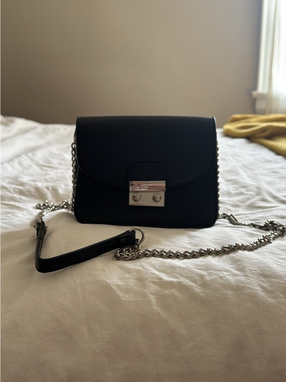 Classic Black Crossbody Shoulder Bag with Silver Chain